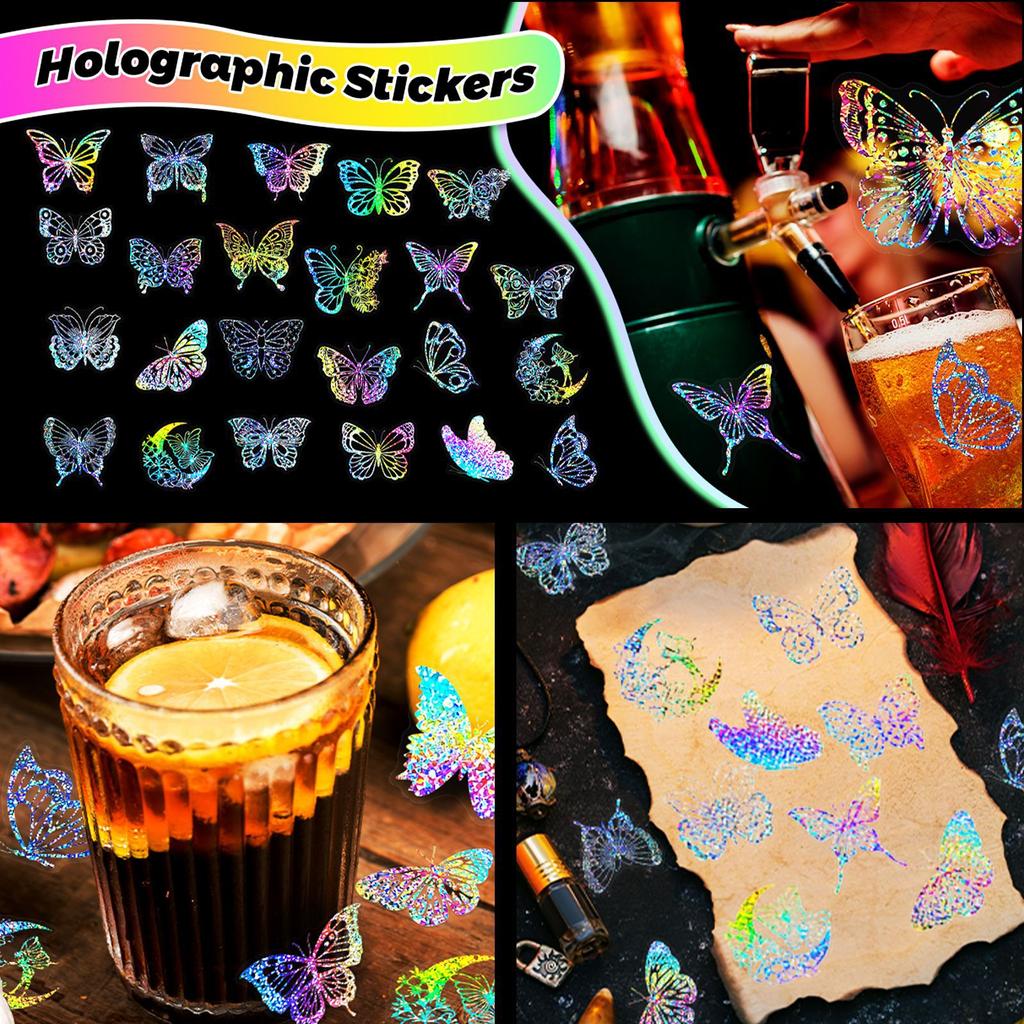 10/50/100PCS Transparent Laser Butterfly Stickers Holographic Stickers for Watercup Laptop Scrapbook Notebook Diary Stickers