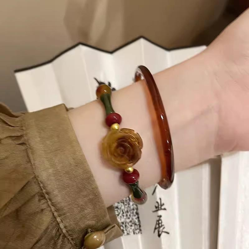 1Set Chinese Style Advanced Sense Rose Flower Beaded Bracelet For Women Girls Luxury High-End Vintage Bracelet Accessories Gifts