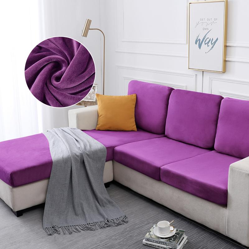 Velvet Sofa Seat Covers Plush L-Shaped Sofa Cushion Covers Elastic Slipcover All-Inclusive Couch Sofa Cover For Home Dining Room
