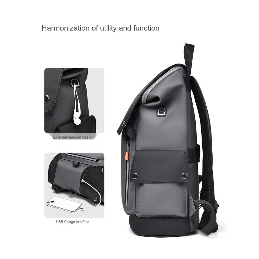 Men Large Capacity Flap PU Backpack with Multiple Pockets for Daily Commute and Travel
