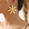 Exaggerated Metal Sunflower Stud Earrings for Women Vintage Gold Color Flower Geometric Statement Earrings Zircon Accessories