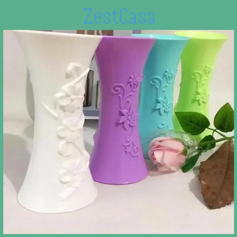 Embossment Pot Plastic Container Vase Flower Arrangement Home Office Table Decor Home Decoration Nordic Vase Flower Vase