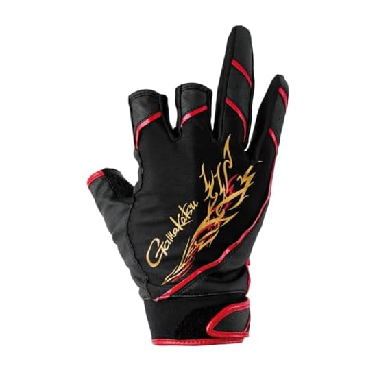 Gamakatsu GM7308 Stretch Fishing Gloves (3-Cut) Black/Red L