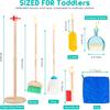 Kids Cleaning Set, 8 Pcs Wooden Housekeeping Play Set Includes Broom Mop Duster Dustpan Brushes Rag and Organizing Stand, Cleaning Toys Gift for