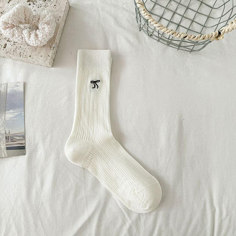 Women's Summer Thin Bow Ballet Style Pure Cotton Boneless Embroidery Tube Stack Socks