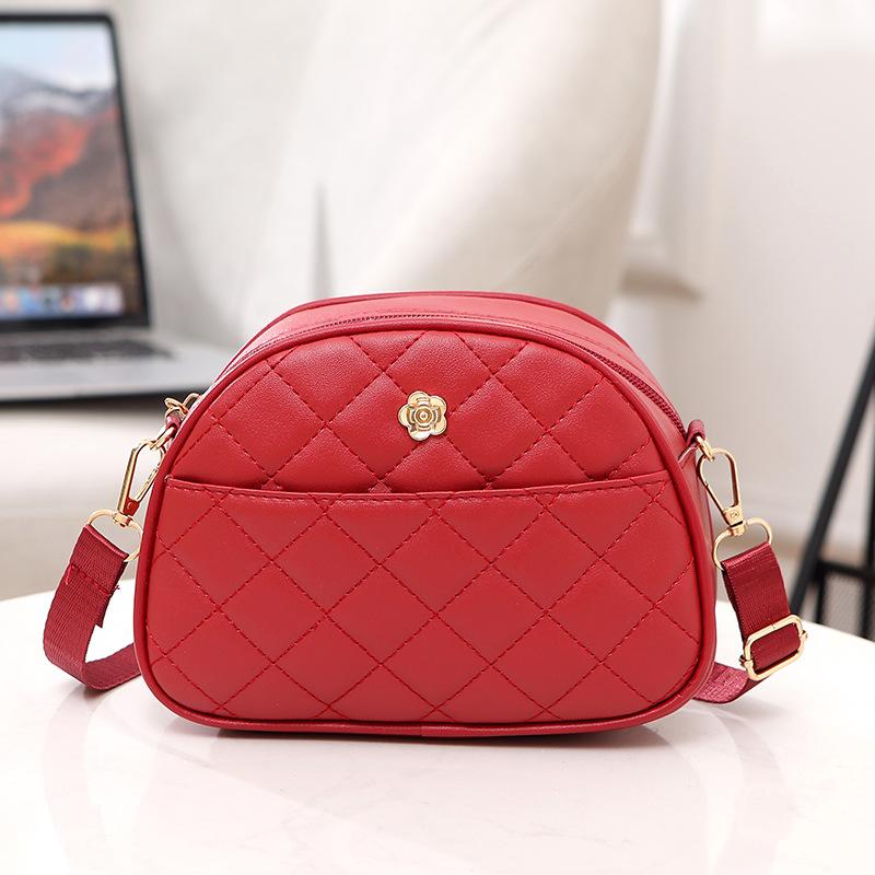 Sweet Flower Shell Bag Ladies Embroidered Rhombus Shoulder Bag Front Pocket Storage Change Mobile Phone Bag