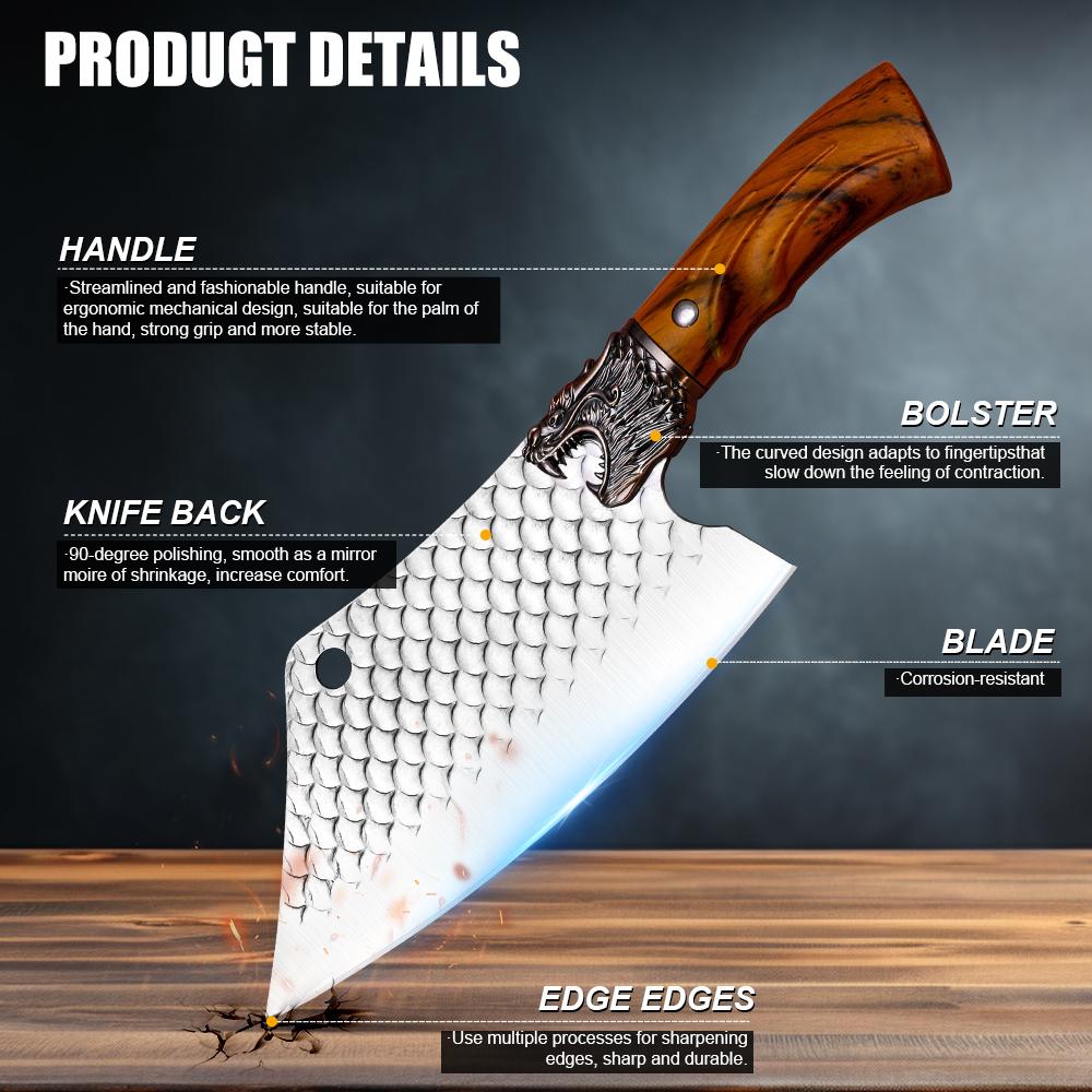 Meat Cleaver Chef Knife Dragonhead Fish-scale Pattern Slicing Knife Fish Cutting Cleaning Knives Seafood Market Slaughter