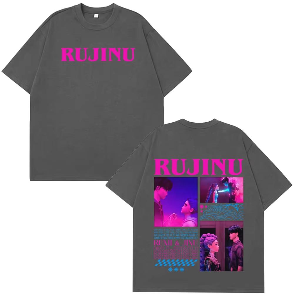 KPop Demon Hunters Huntrix Saja Boys Rujinu Print Print T-Shirt Men Women Aesthetic T-shirts Harajuku Couple Cotton T-shirt Tops