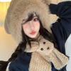 Cute Bunny Ear Plush Hat for Winter Thickened Warm Face-Flattering Ear Protection Scarf Integrated Cold Resistant Hat