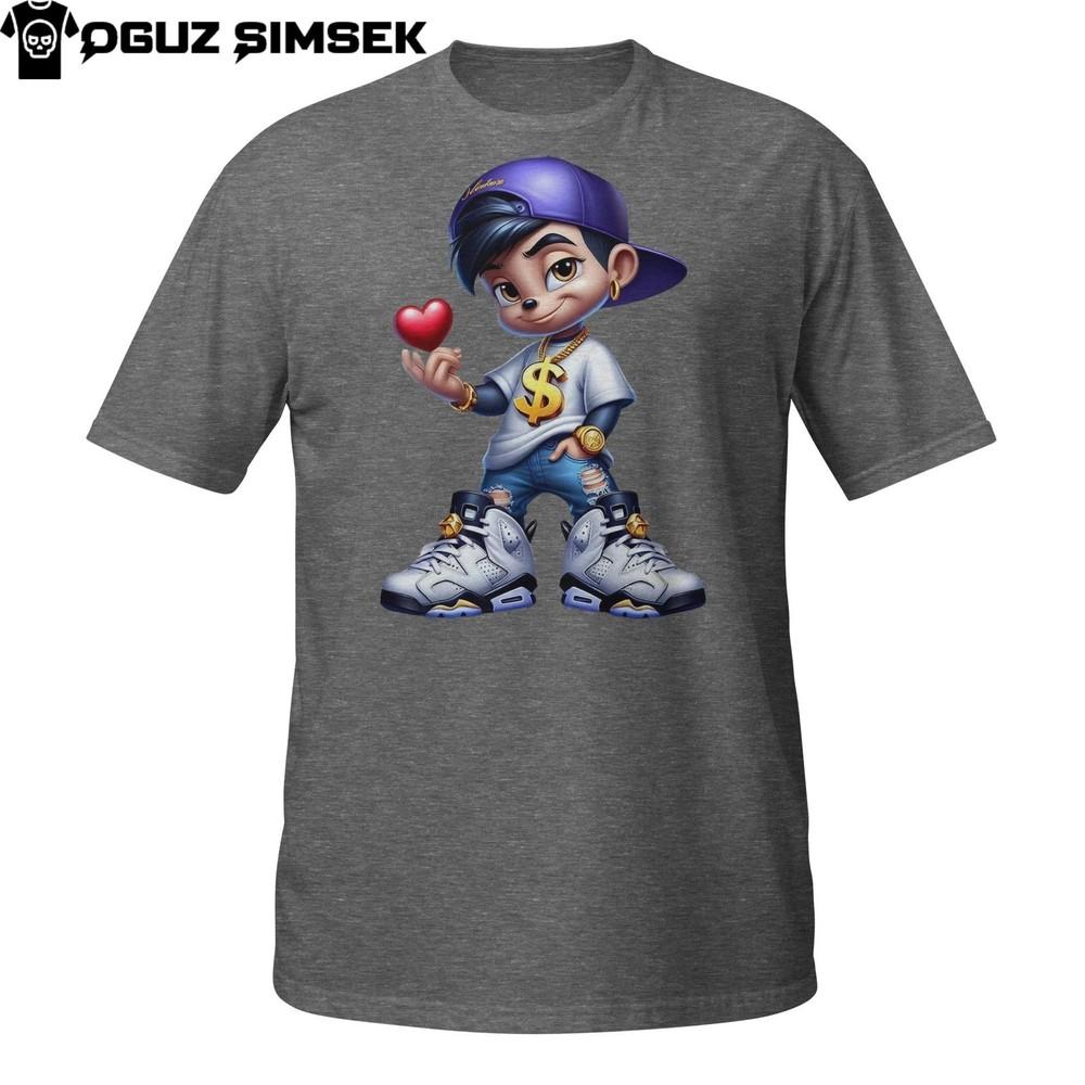 

Hip Hop Boy T-Shirt – Cool Cartoon with Cap, Sneakers and Gold Chain M