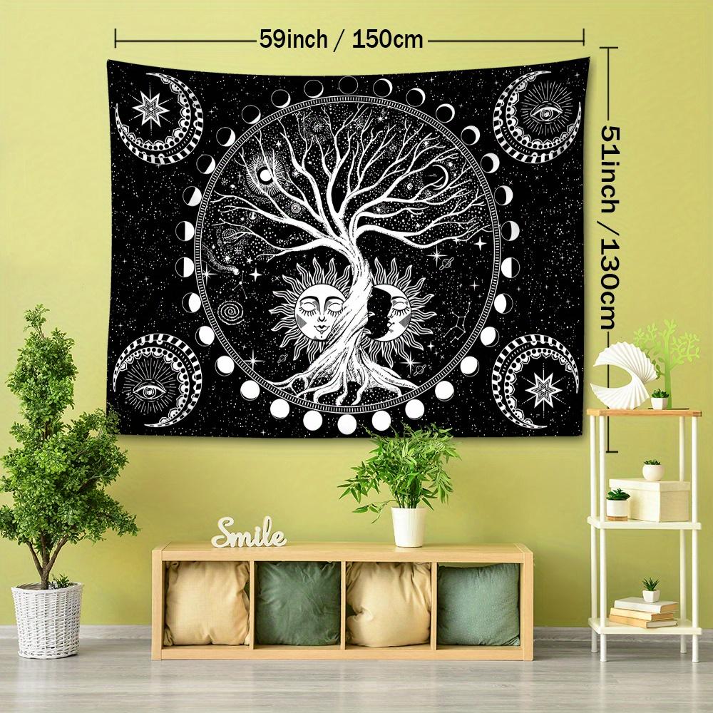 Black Life Tree Sun & Moon Tapestry - Versatile Wall Hanging for Bedroom, Living Room Decor | Durable Polyester, Easy Care | Multiple Sizes Available