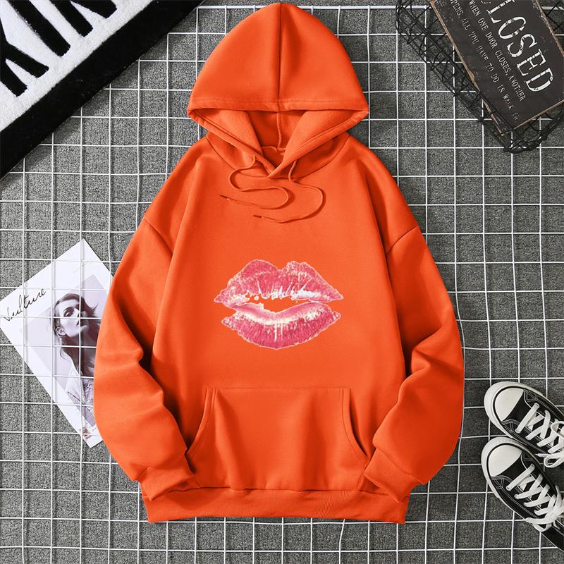 Sexy lip print hoodie long-sleeved women's casual fashion sweatshirt