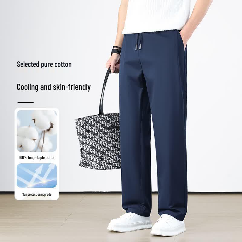 

Men s Summer Cotton Elastic Waist Straight Leg Pants 4XL