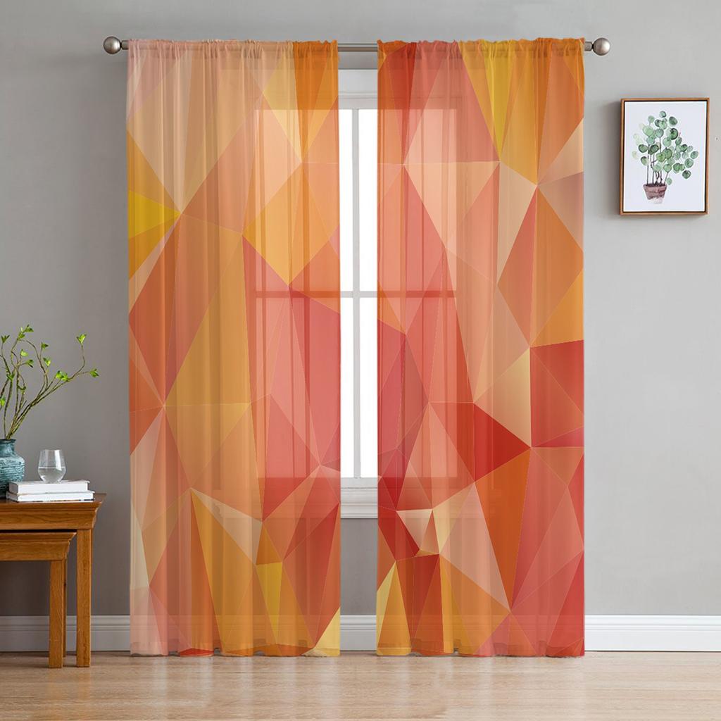 Polygon Orange Geometrische Tüll Voile Vorhänge Hotel Heimdeko Transparente Vorhänge für Wohnzimmer Schlafzimmer Chiffon Bedruckte Vorhänge