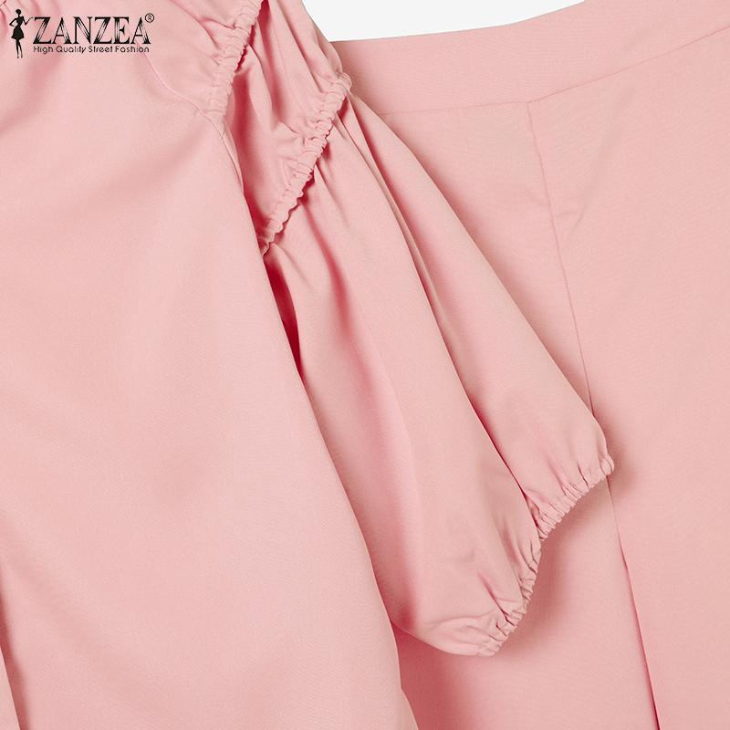 ZANZEA Damen Halbarm Bluse und Hose Sommer Zweiteiler Anzugsets