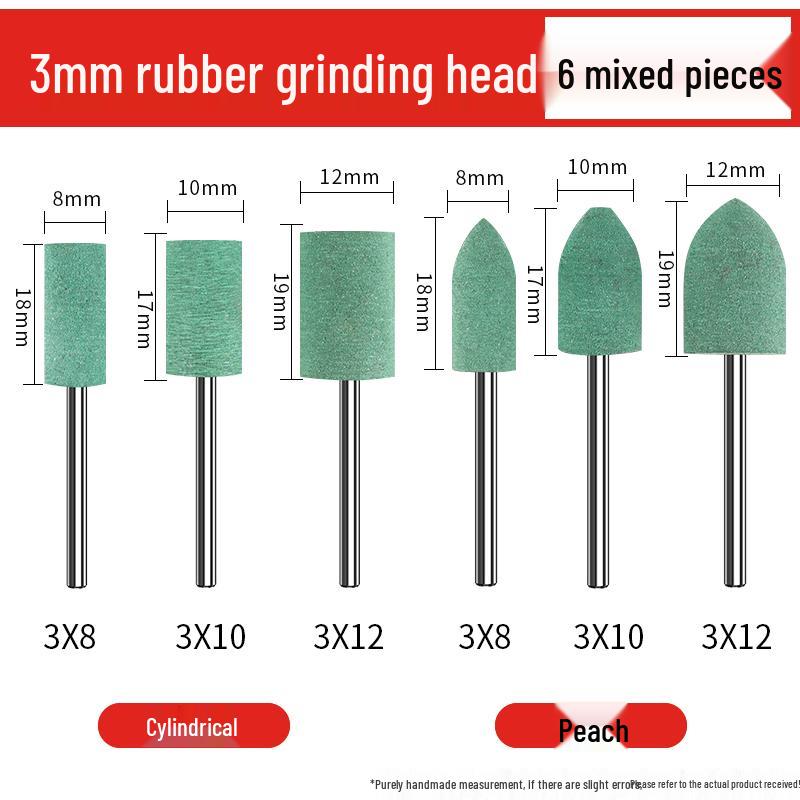 Rubber Polishing & Grinding Head - T-Type Cylinder Bullet Shape for Metal Rust Removal & Jade Polishing