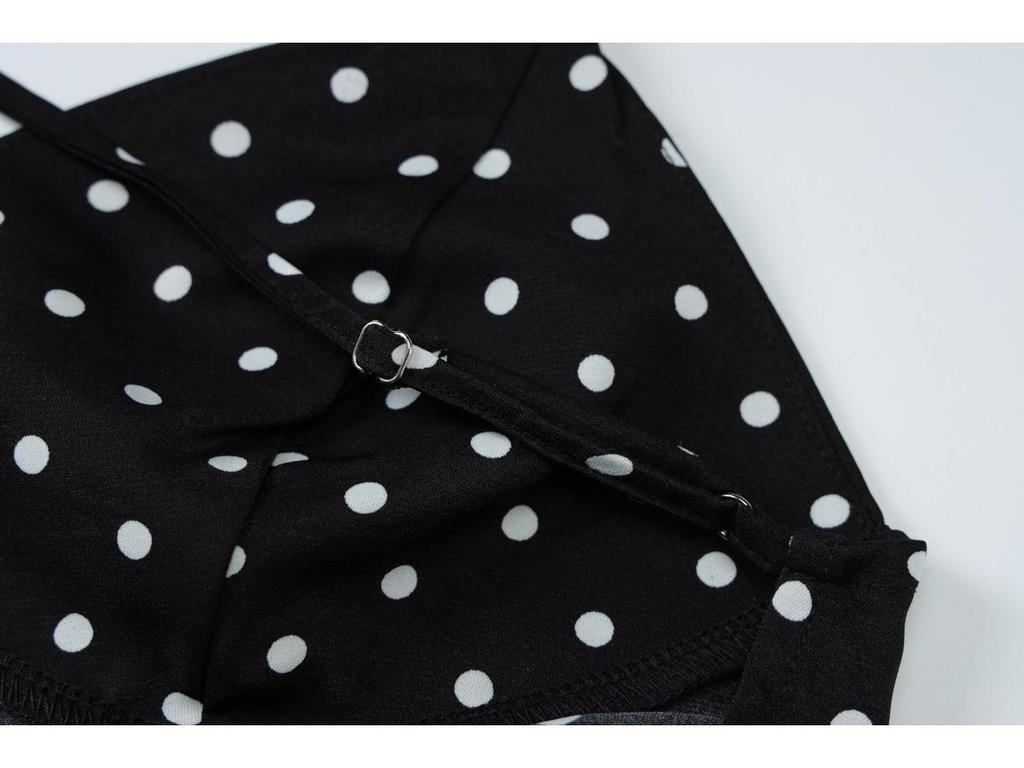 2026 European Summer Women's Polka Dot V-Neck Spaghetti Strap Backless Dress