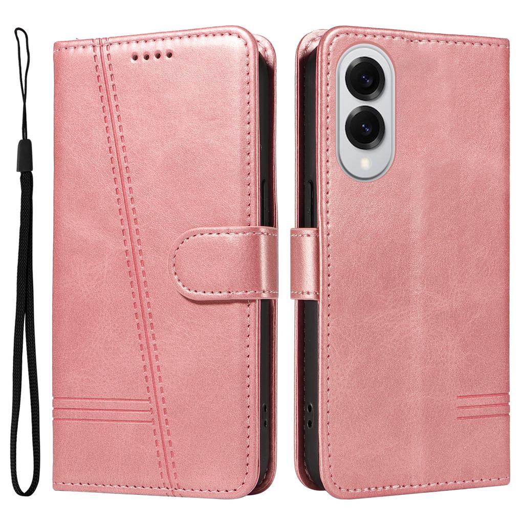 For Samsung Galaxy S25 Edge Wallet Case T-Shape Lines Leather Phone Cover Stand