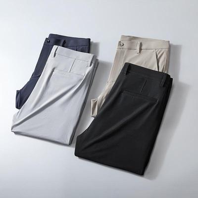 Men's High-End Stretch Ice Silk Dress Pants - Lightweight, Silky, Business Casual for Summer.