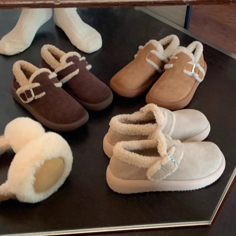 Warm and Velvet Thick-soled Cotton Shoes, Fluffy Buckles, Snow Boots, Women's New Autumn and Winter Models
