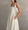 LYRIA French Khaki Cotton Linen Strapless Vacation Style High-waist Dress Backless European and American Summer New Style Long Dress for Women