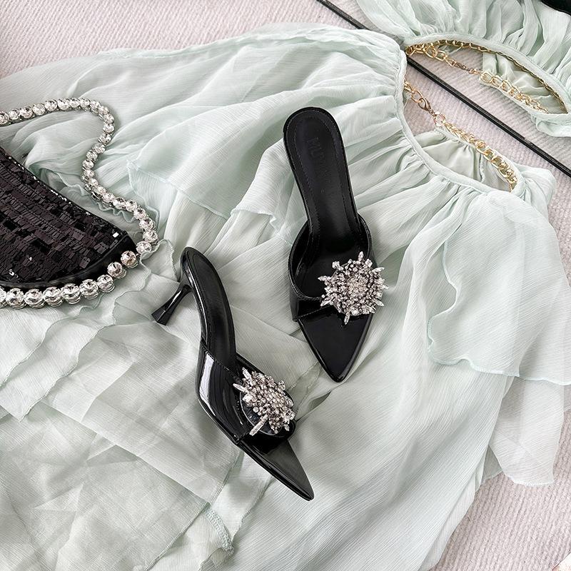 - Summer New Rhinestone Stunning High-heeled Sandals High-end Feeling Not Tired Feet Pointed High Heels