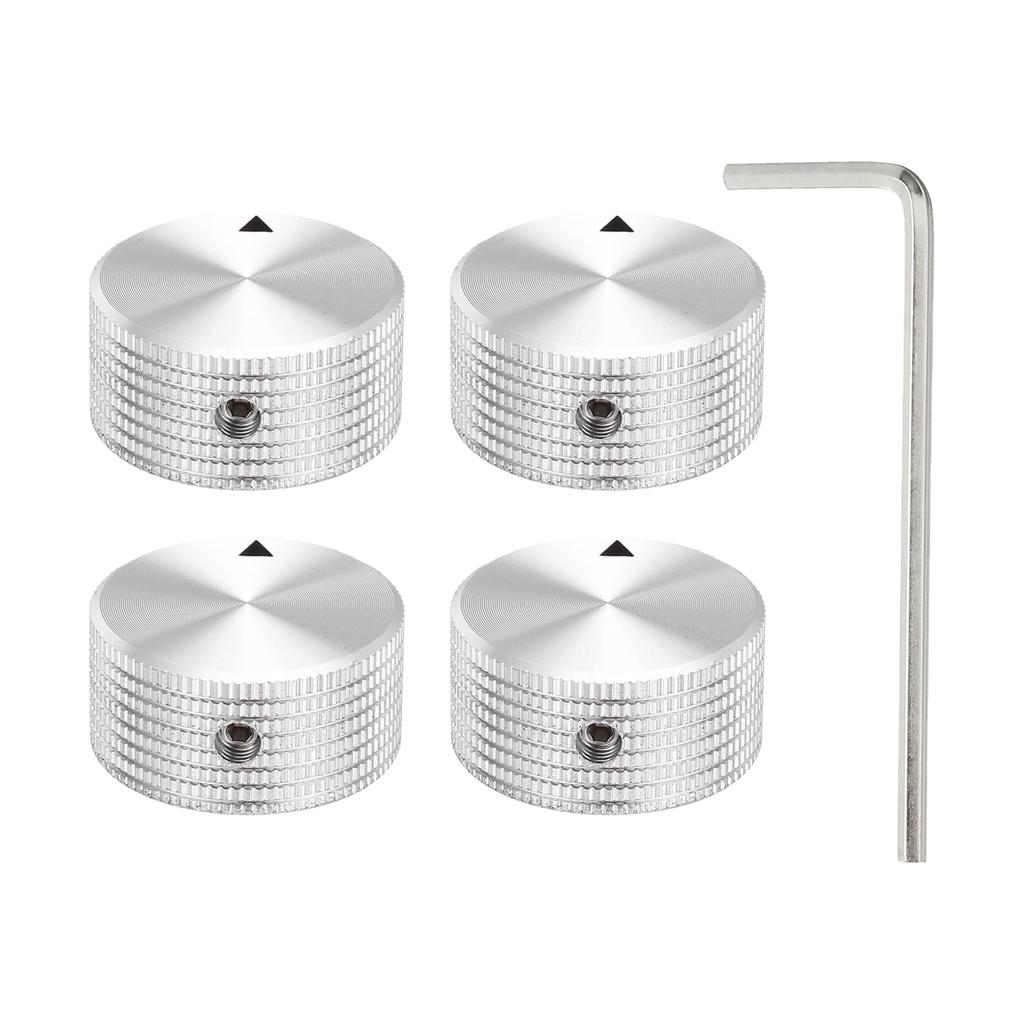 Uxcell Aluminum Potentiometer Universal Volume Tone Control Knob with Arrow Indicator for Guitar and Silver 4-Piece Knob, 1/4" (6mm) Bass, 5/8"