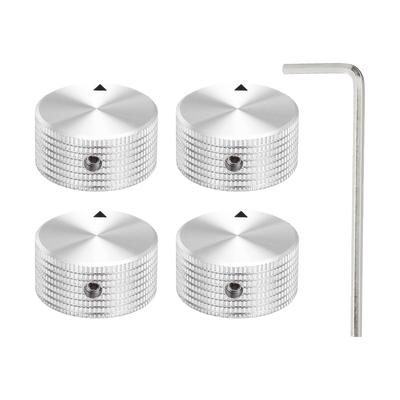 Uxcell Aluminium Potentiometer Universeller Lautstärke-Tonreglerknopf mit Pfeilanzeige für Gitarre und Silber 4-teiliger Knopf, 1/4" (6mm) Bass, 5/8"