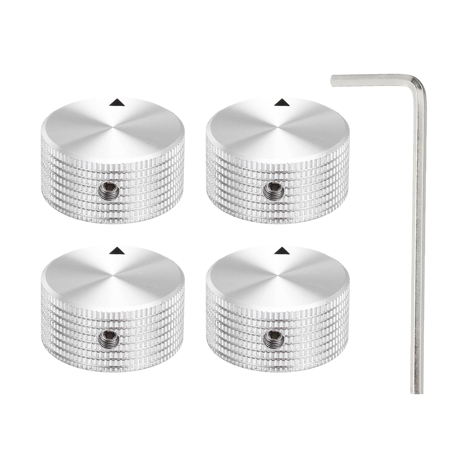 

uxcell Алюмінієвий потенціометр Універсальна ручка регулювання гучності та тону з індикатором-стрілкою для гітари та срібна ручка, 4 шт., 1/4 (6мм) Бас, 5/8