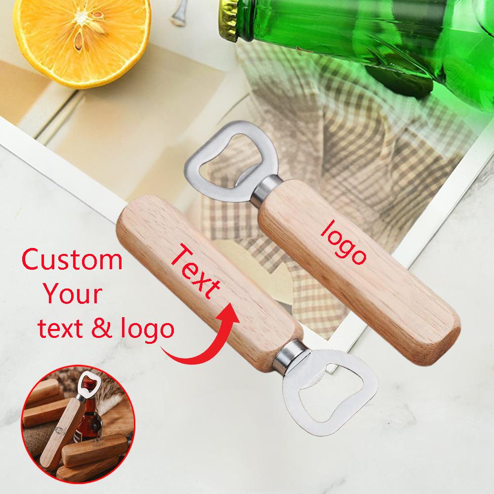 Customized Personalized Wooden Bottle Opener Wooden Handle Metal Beer Juice Can Opener Bar Banquet Wedding Commemorative Gift 6