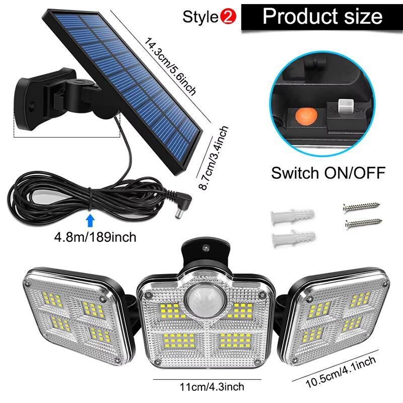 122/333 LED Solar Lights Outdoor Motion Sensor Human Induction Adjustable Head IP65 Waterproof Solar Power Wall Lamp NEW