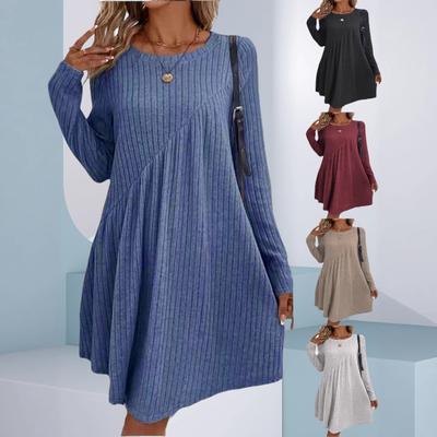 Autumn/Winter Bohemian Irregular Brushed Ribbed Solid Color Dress for Women