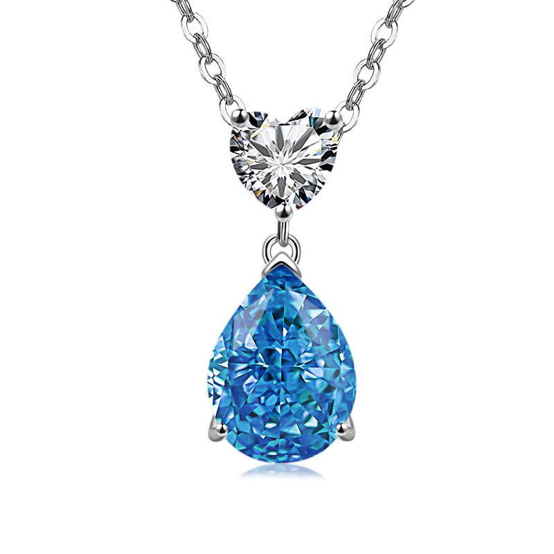 Jewelry Temperament Warm Sun Water Drop Necklace Ice Flower Cut Zirconium Platinum Plated 925 Silver Pendant Necklace