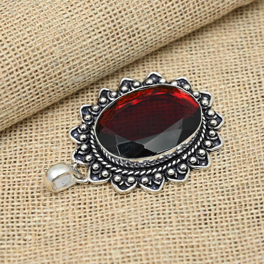 Red Garnet Gemstone 925 Solid Silver Handmade Designer Jewelry Pendant For Women
