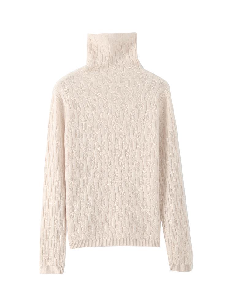 Women's Loose Fit Cashmere Cable Knit High Neck Sweater - Autumn & Winter.