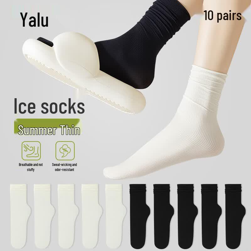 Yalu Women s Ice Silk Mid-Calf Seamless Socks M