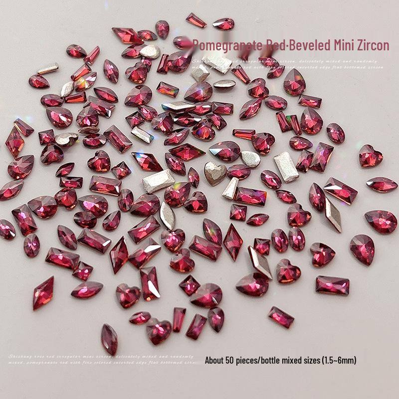 Красные Мини Циркониевые Украшения для Дизайна Ногтей  Гранат : Супер блестящие стразы смешанного стиля с плоской основой