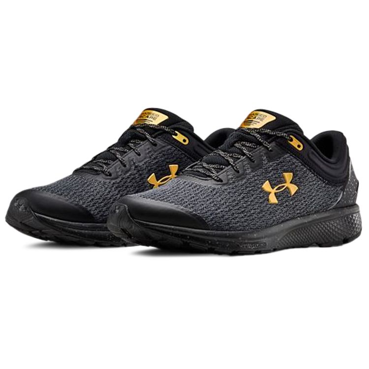 Under Armour Charged Escape 3 Gewebte Stoßdämpfende Reflektierende Niedrige Marathon-Laufschuhe Herren Sneaker Schwarz Gold 3021949-005