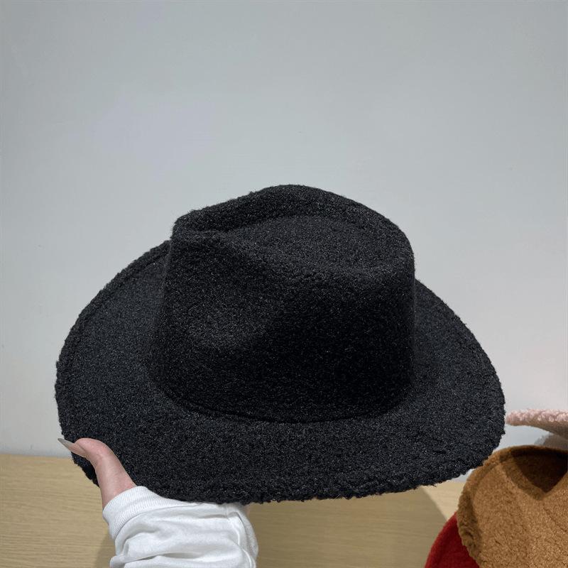Retro Jazz Hat for Women, New Autumn and Winter Plush Hat, Stylish Wide-Brimmed Fedora, Cowboy Hat, European and American Style