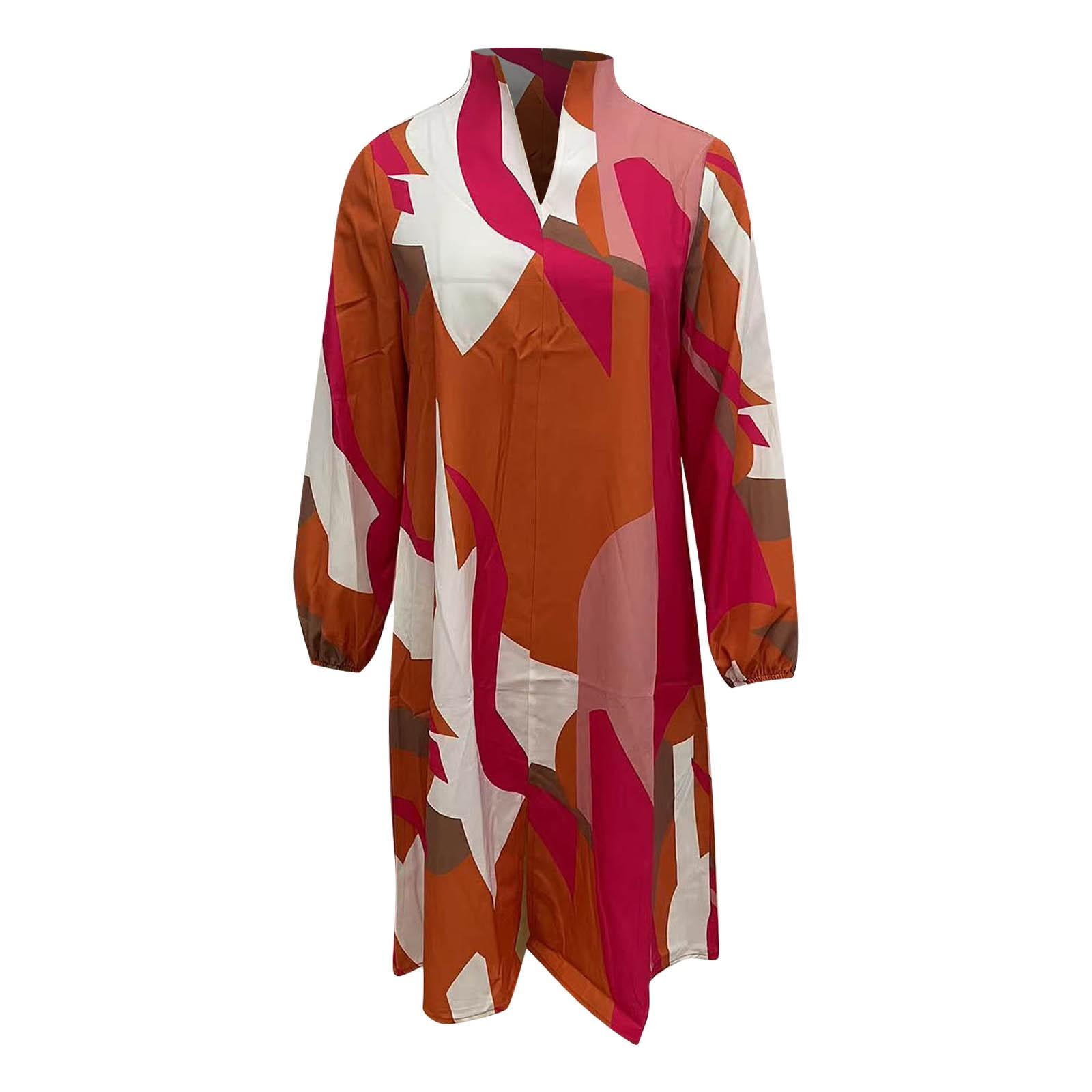 Женское платье с длинным рукавом и V-образным вырезом с принтом — фото 3