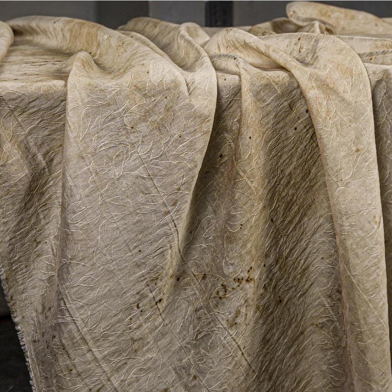 Light Peach Printed Dyed Silk Fabric Flower Plant Dyeing Texture for Dress Shirt Clothing