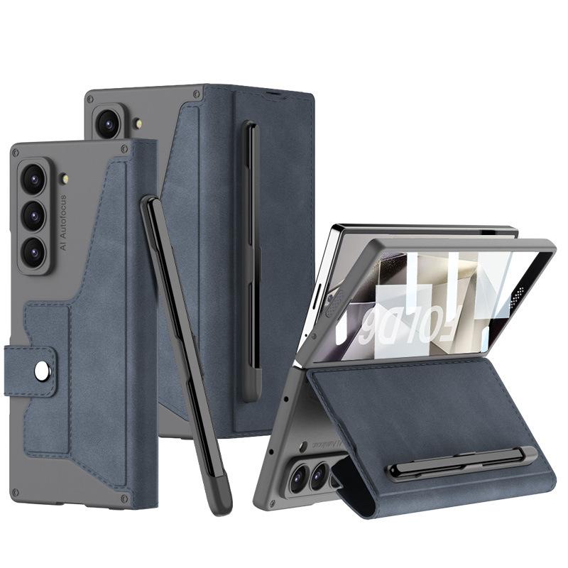Samsung Fold6 Mobile Phone Case Flip Leather Case Card Bag Pen Slot Zfold7 Shell Film Integrated Anti Fall Protection Case