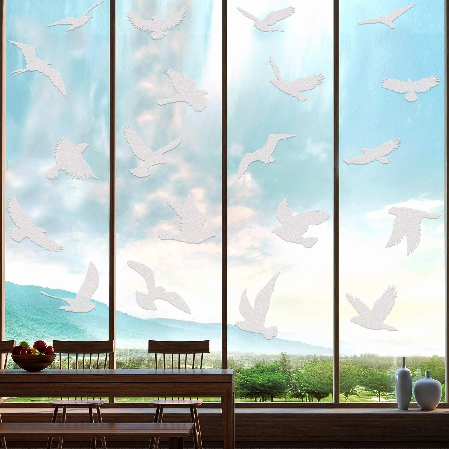 Boao 40 Pieces Large Size Anti-Collision Window Clings Bird Window Stickers Prevent Bird Strikes on Doors Windows Glass Translucent/Dusted Bird 20