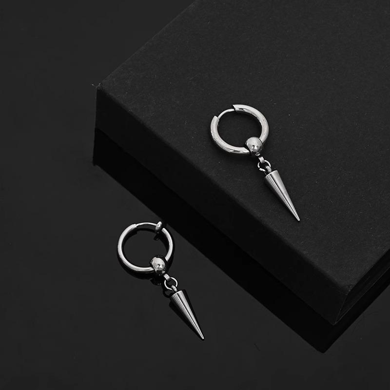 Personalized Design Stainless Steel Rivets Cone Drop Dange Earrings for Men Punk Fashion Hip Hop Rock Party Jewelry No Fade