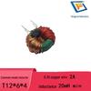 Common Mode Choke Inductor, T12x6x4, 0.35 Wire, Red Bobbin, Split Winding 20mH 2A, with Magnetic Core and Central Partition.