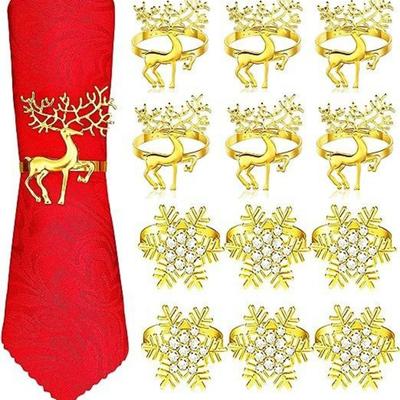 12Pcs FDA Compliant Lead Free Zinc Alloy Holiday Table Decor Set Gold Silver Napkin Rings Winter Forest Design Party Supplies