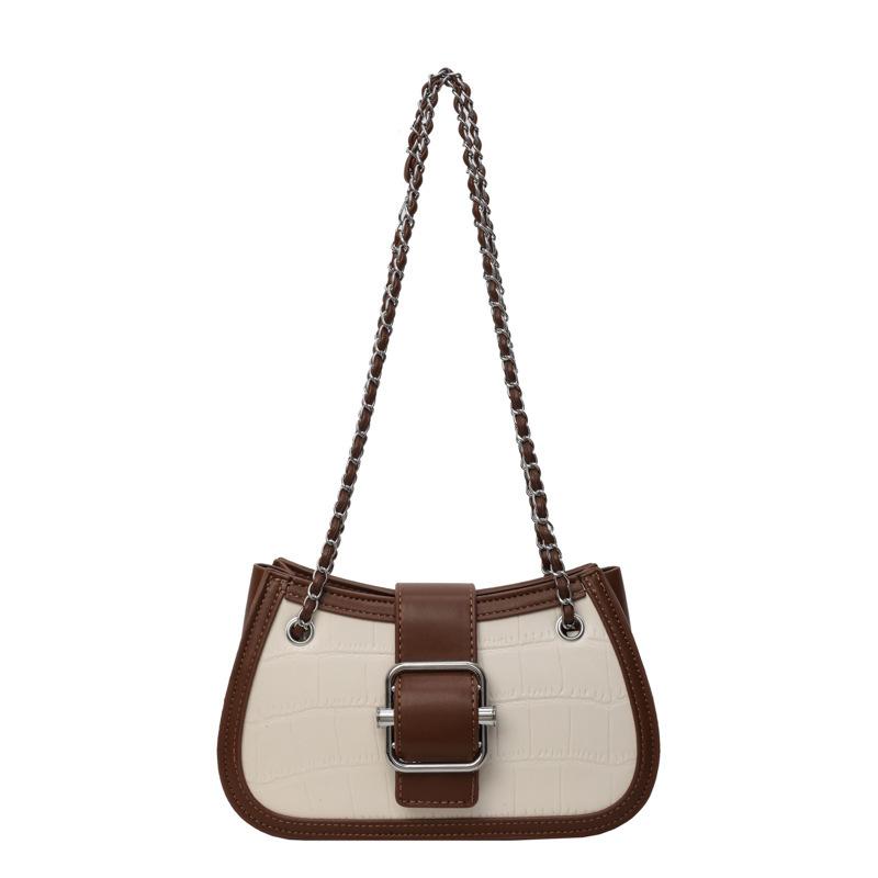 Fashion Chain Underarm Bag Women's Handbags  New Retro Contrast Color Spliced Single Shoulder Bags Crossbody Small Bag