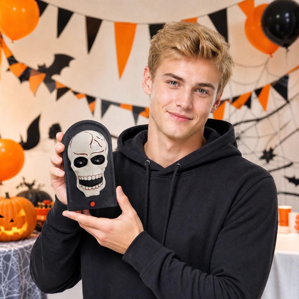 Electronic Doorbell with Skeleton Design Halloween Decoration Funny Door Bell Hanger for Holiday Party