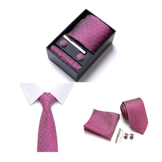 5Pcs/Set Silk Tie Suit Set Bright Color Tie Collar Clip Pocket Square Cufflinks Set Business Weddings Wear Formal Accessories