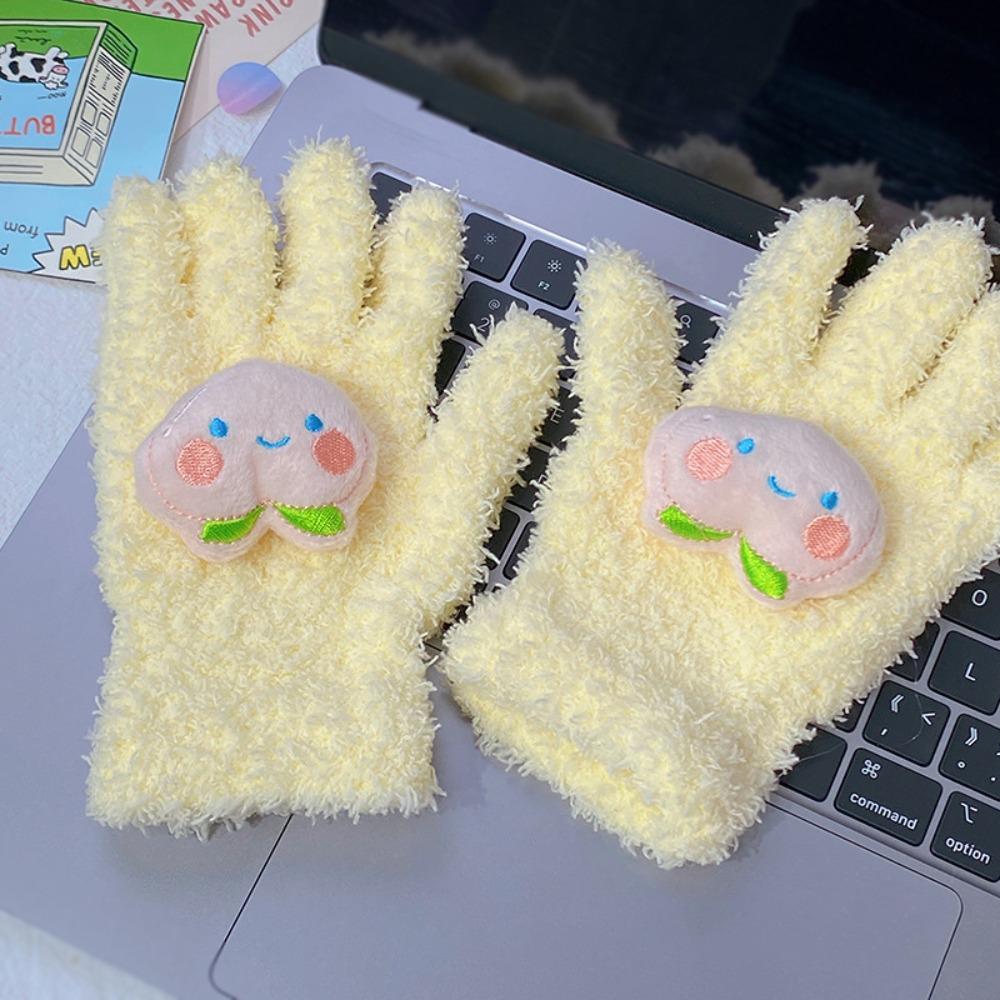 

Cartoon Peach Windproof Gloves Keep Warm Plush Mittens Cute Winter Gloves Student жовтий